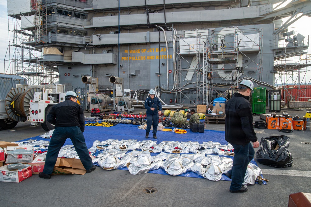 USS Ronald Reagan (CVN 76) Sailors Conduct Flight Deck Inspection