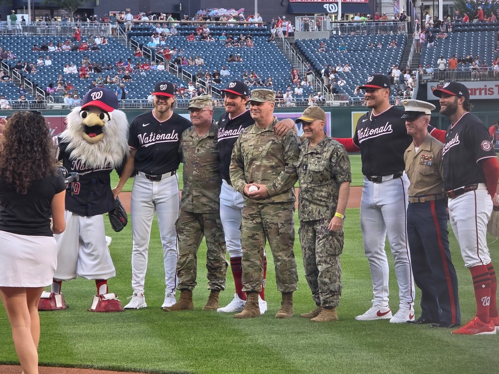 Service leaders pose with Washington Nationals mascot