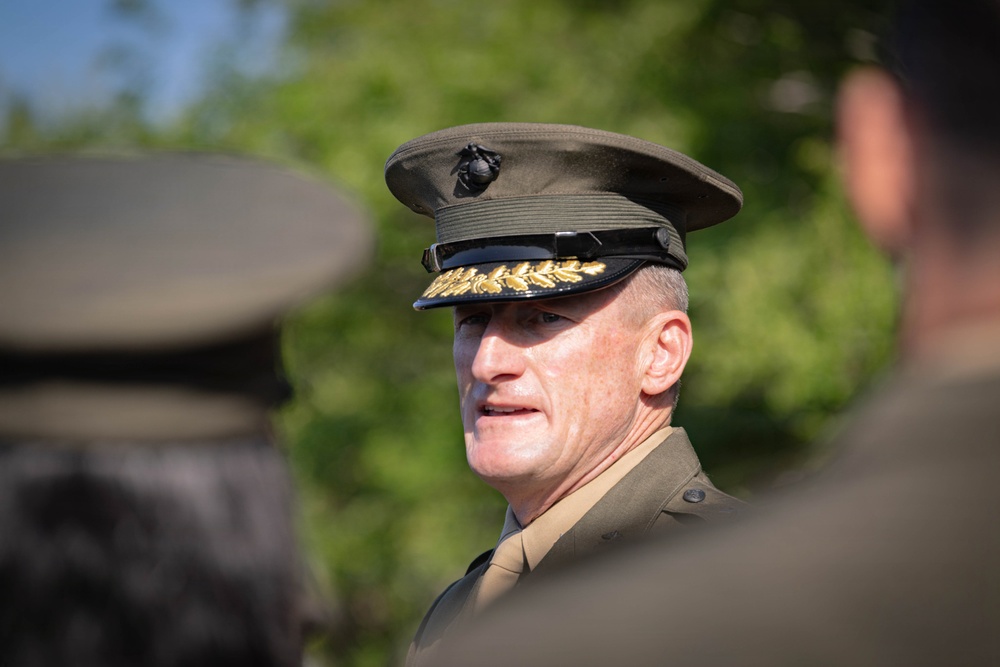 U.S. Marines with 4th MAW conduct Service Alpha uniform inspection
