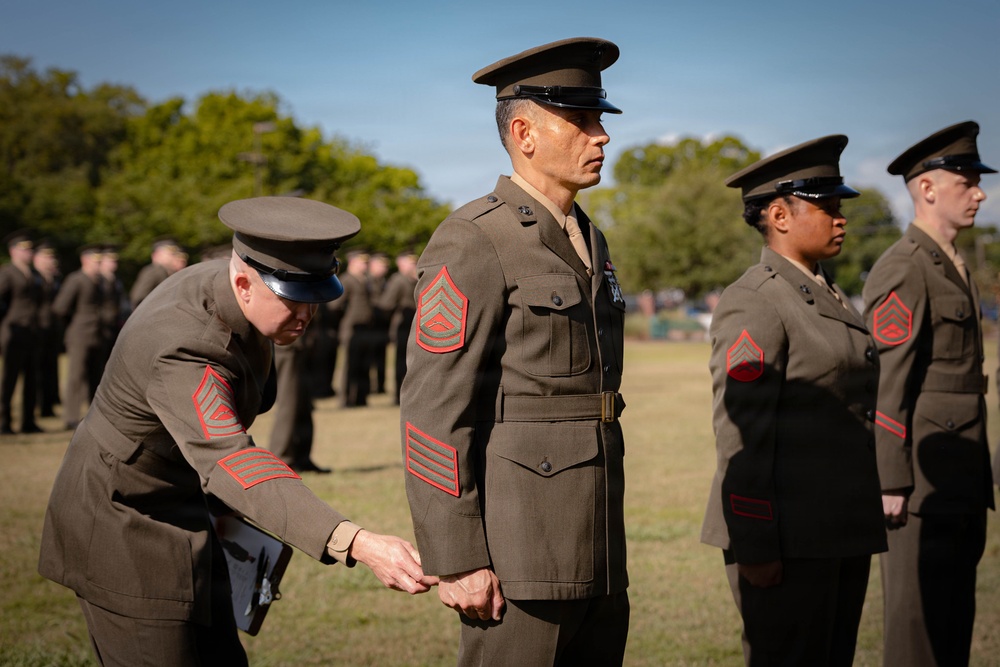 U.S. Marines with 4th MAW conduct the Service Alpha uniform inspection