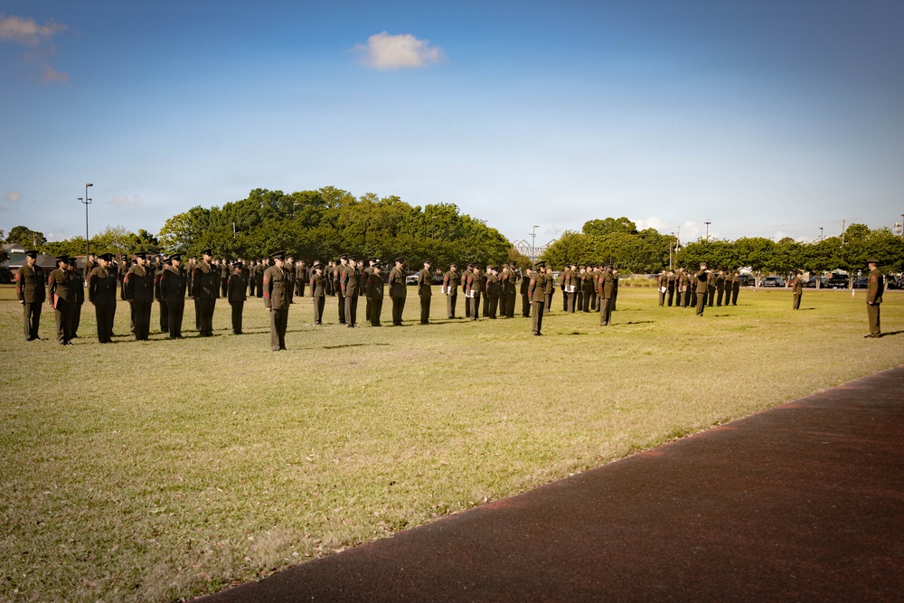 U.S. Marines with 4th MAW conduct the Service Alpha uniform inspection