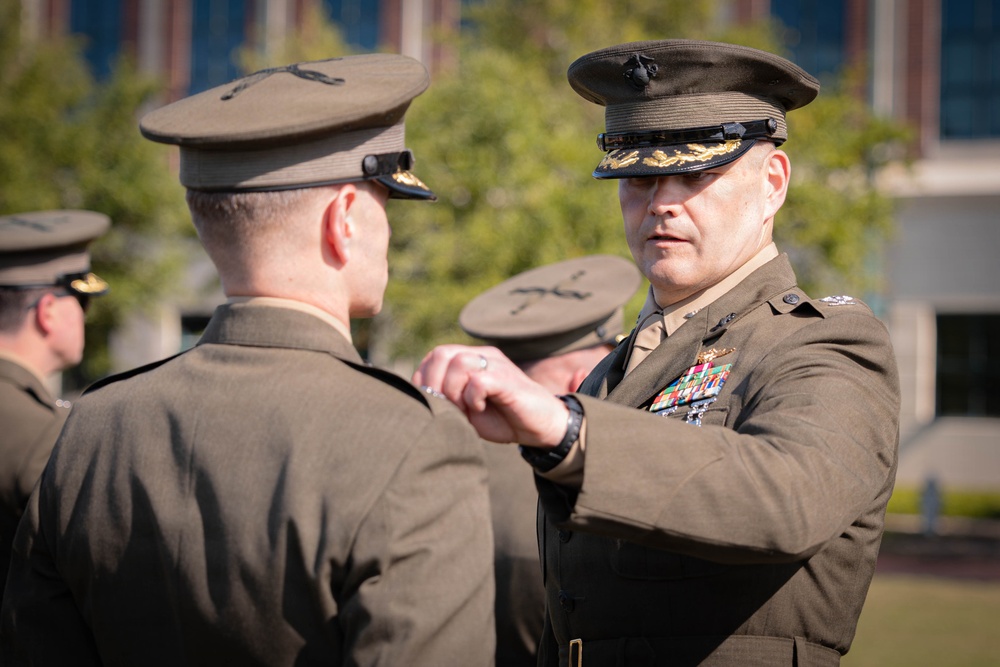 U.S. Marines with 4th MAW conduct the Service Alpha uniform inspection