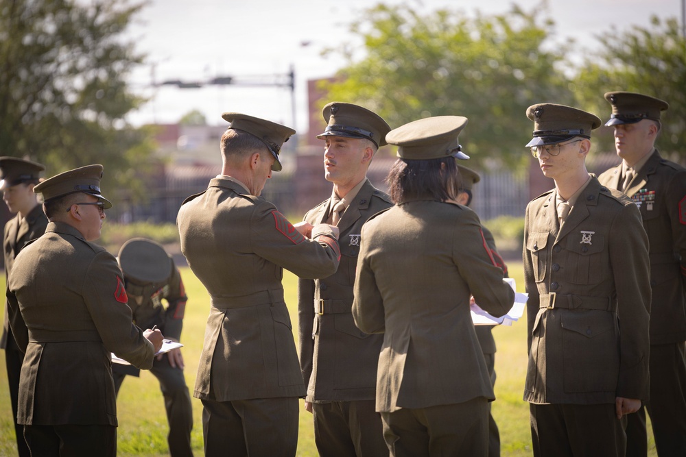 U.S. Marines with 4th MAW conduct the Service Alpha uniform inspection