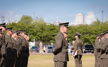 U.S. Marines with 4th MAW conduct the Service Alpha uniform inspection