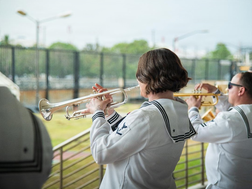 U.S. 7th Fleet Band's Broadside Brass Band Leads St. Patrick's Day Celebration at the U.S. Embassy Manila, Philippines