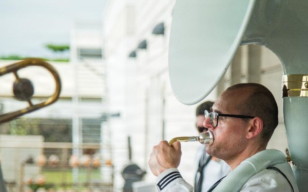 U.S. 7th Fleet Band's Broadside Brass Band Leads St. Patrick's Day Celebration at the U.S. Embassy Manila, Philippines