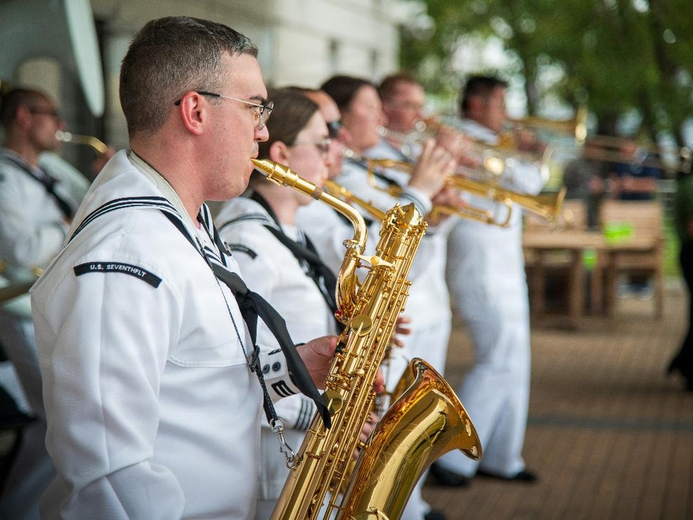 U.S. 7th Fleet Band's Broadside Brass Band Leads St. Patrick's Day Celebration at the U.S. Embassy Manila, Philippines