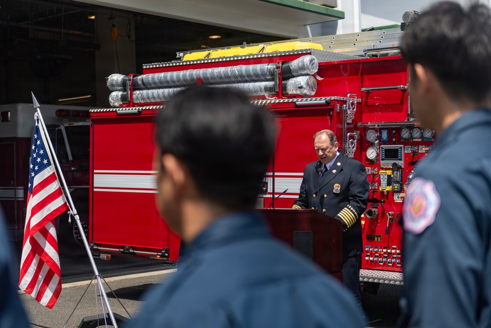 CNRJ Fire and Emergency Services Sasebo Hosts "Push-In" Ceremony for New Fire Truck