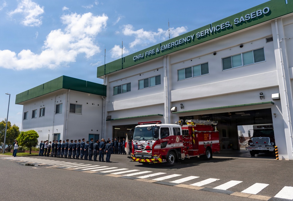 CNRJ Fire and Emergency Services Sasebo Hosts "Push-In" Ceremony for New Fire Truck