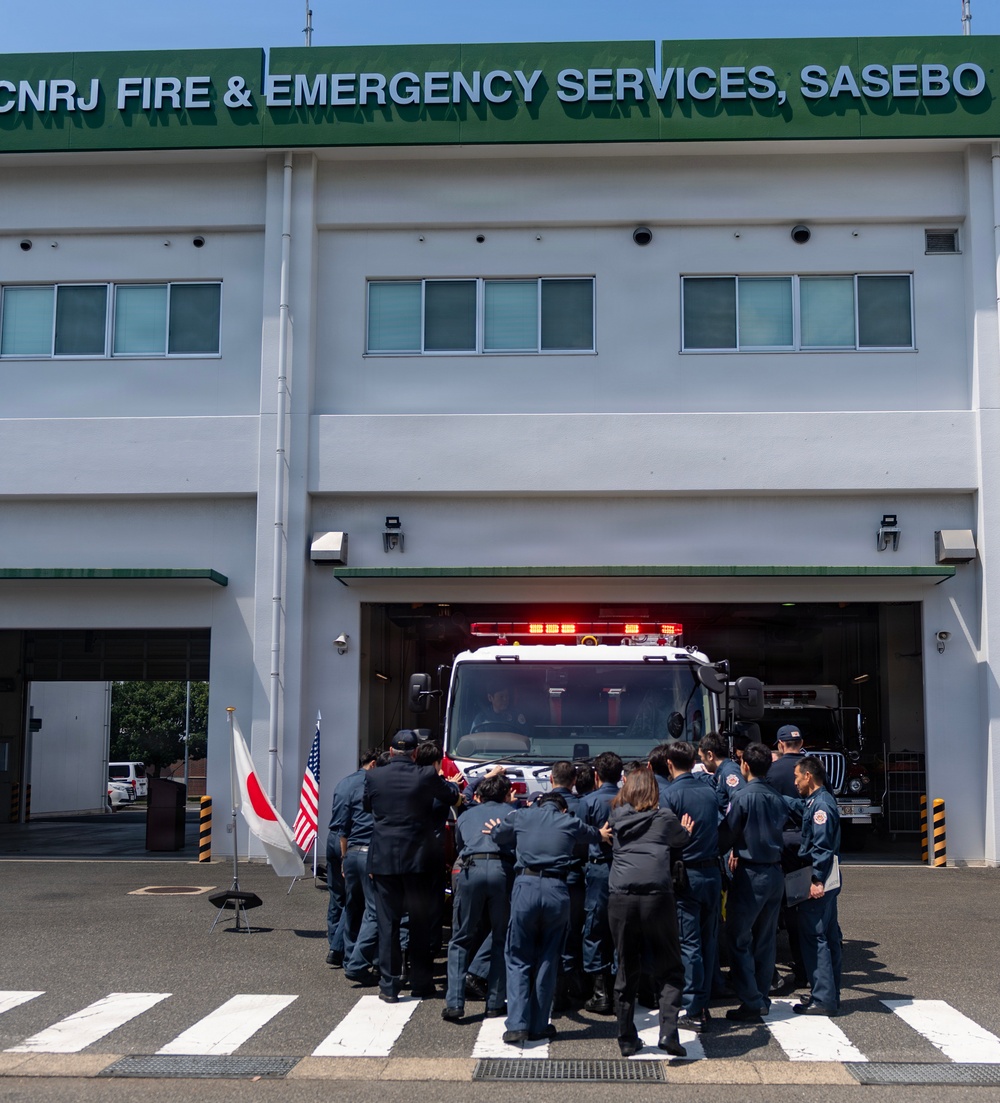 CNRJ Fire and Emergency Services Sasebo Hosts "Push-In" Ceremony for New Fire Truck