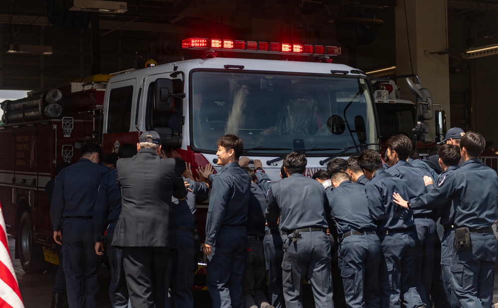 CNRJ Fire and Emergency Services Sasebo Hosts "Push-In" Ceremony for New Fire Truck