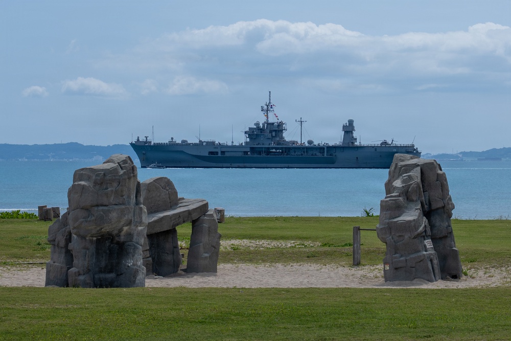 USS Blue Ridge Departs White Beach, Okinawa