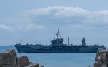 USS Blue Ridge Departs White Beach, Okinawa