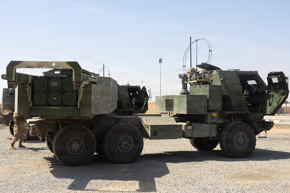 U.S. Marines with Echo 2/10 clean M142 HIMARS