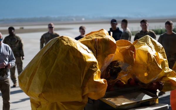 325th CES firefighters participate in hazardous material leak training