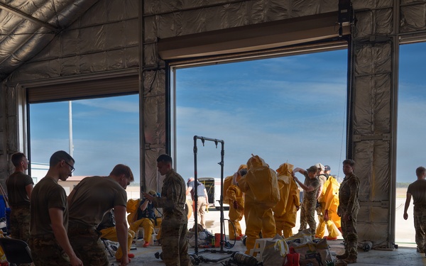 325th CES firefighters participate in hazardous material leak training