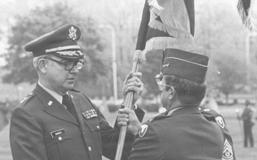 MG Donald M. Babers accepts new CECOM flag on May 1, 1981