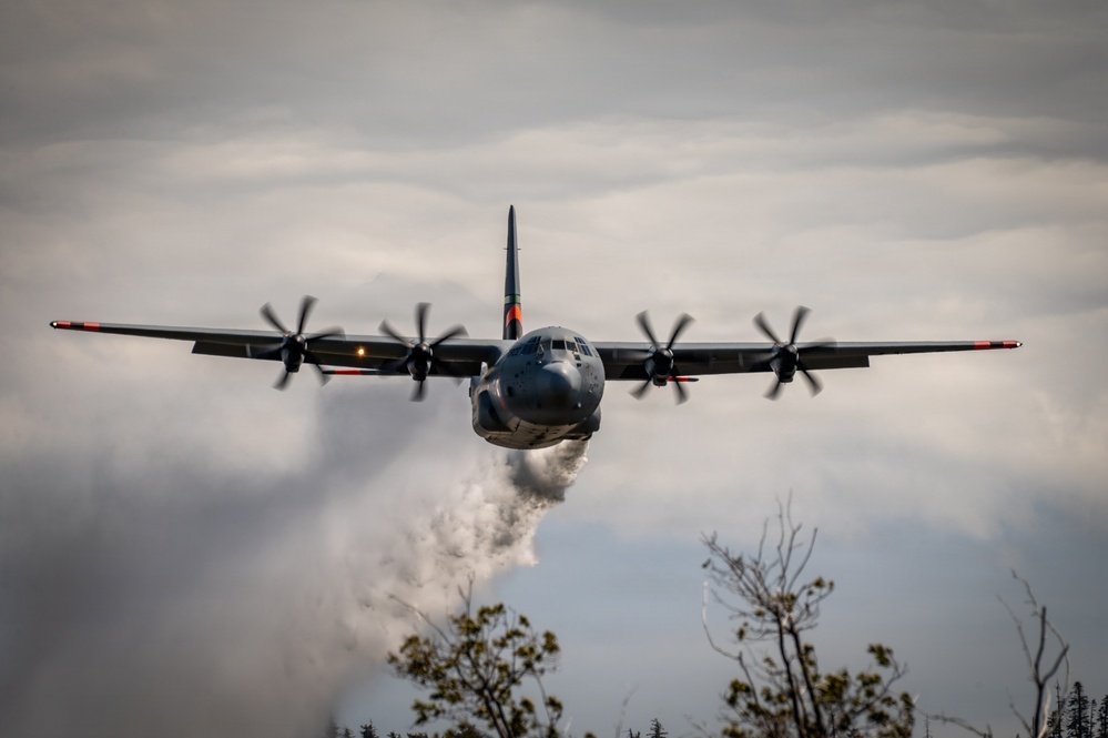 C-130 Sprays Water Over Sacramento Wilderness