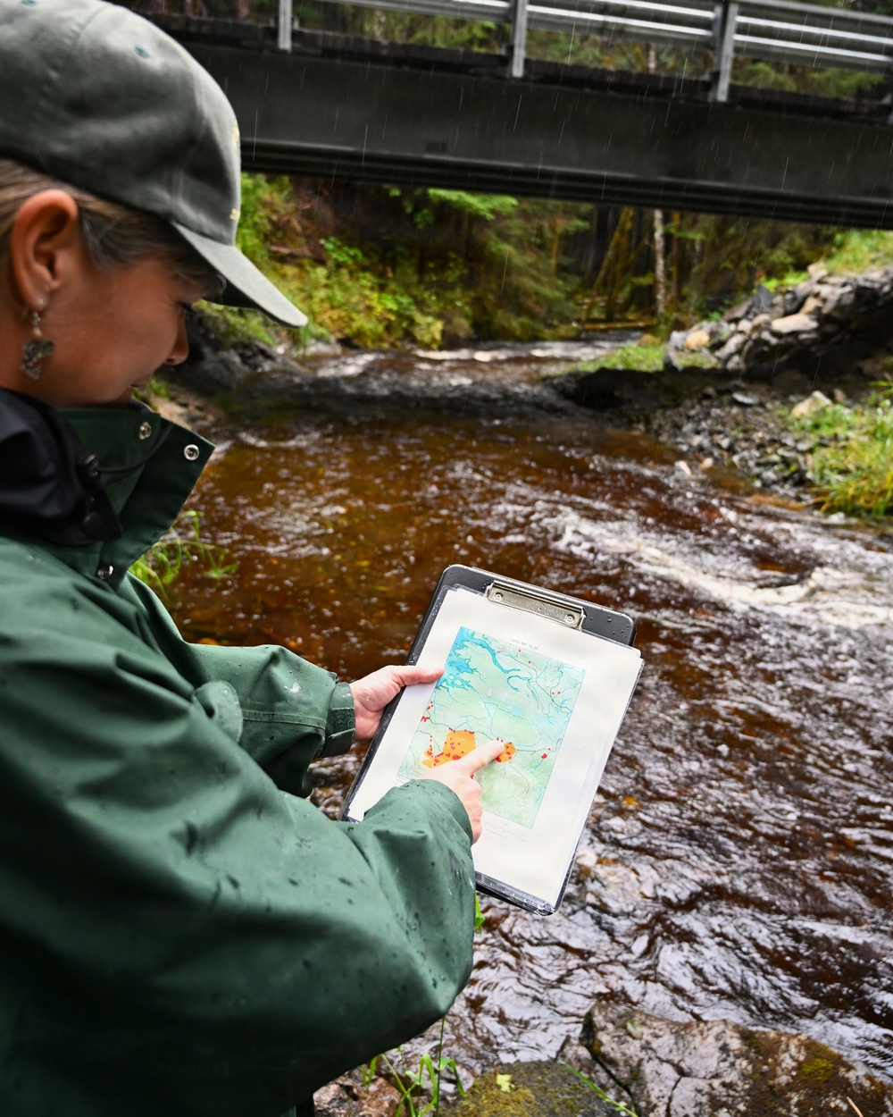 Fisheries biologist monitors karst stream on the Tongass
