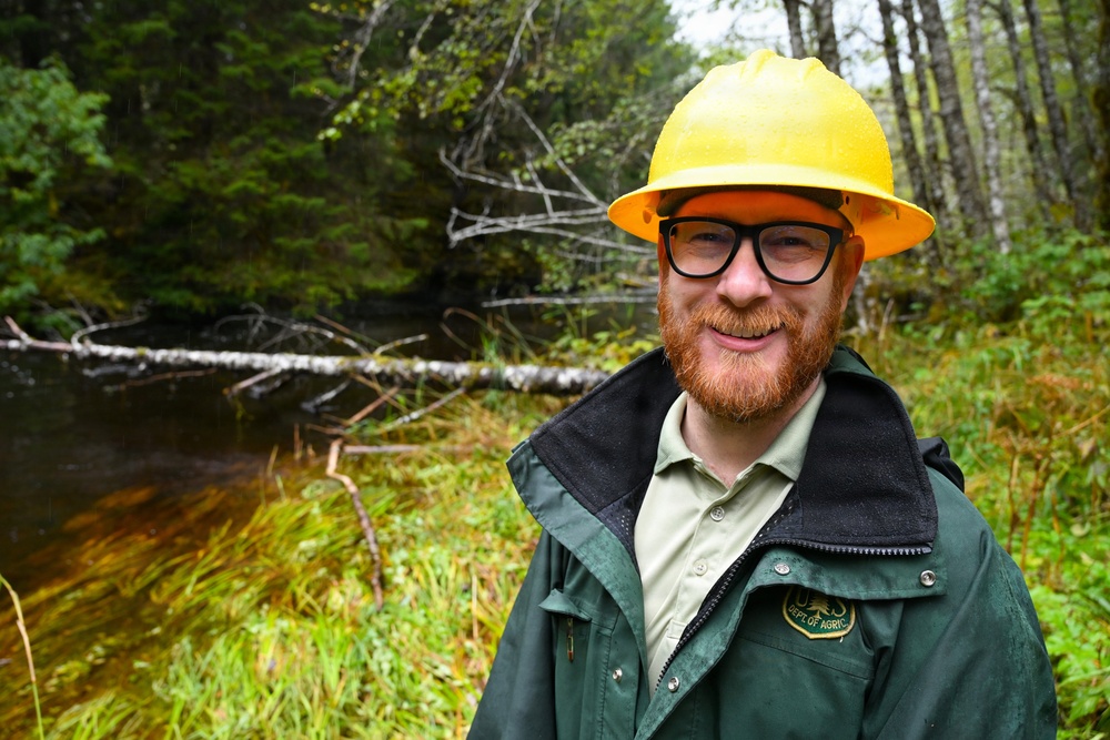 Hydrologist monitors salmon-bearing stream on the Tongass