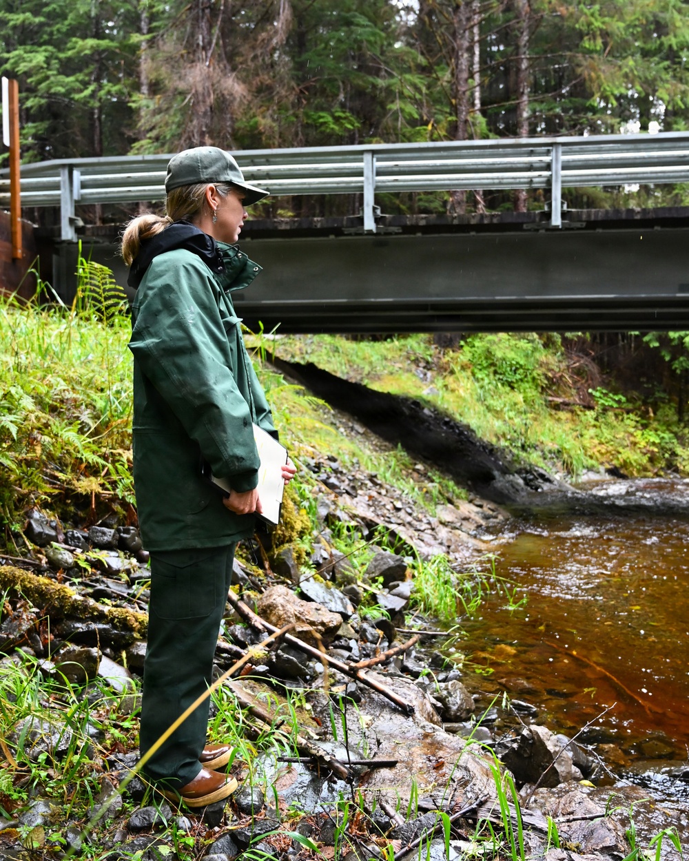 Fisheries biologist monitors karst stream on the Tongass