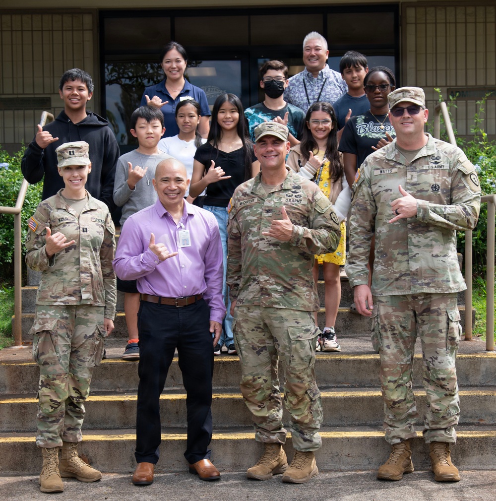 U.S. Army Soldiers engage with students at Mililani Middle School