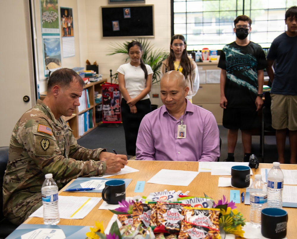 25th Combat Aviation Brigade leaders engage with students at Mililani Middle School
