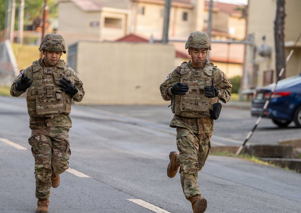U. S. Army Materiel Support Command – Korea E3B Academy participants tackle a rigorous Expert Physical Fitness Assessment on April 21.