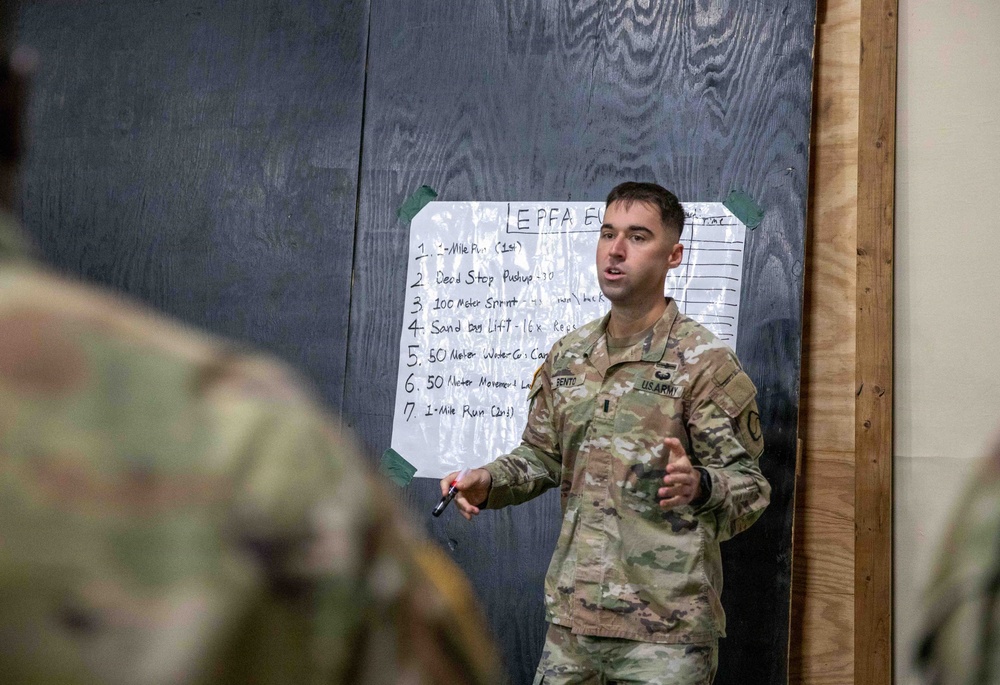 U. S. Army Materiel Support Command – Korea E3B Academy participants tackle a rigorous Expert Physical Fitness Assessment on April 21.