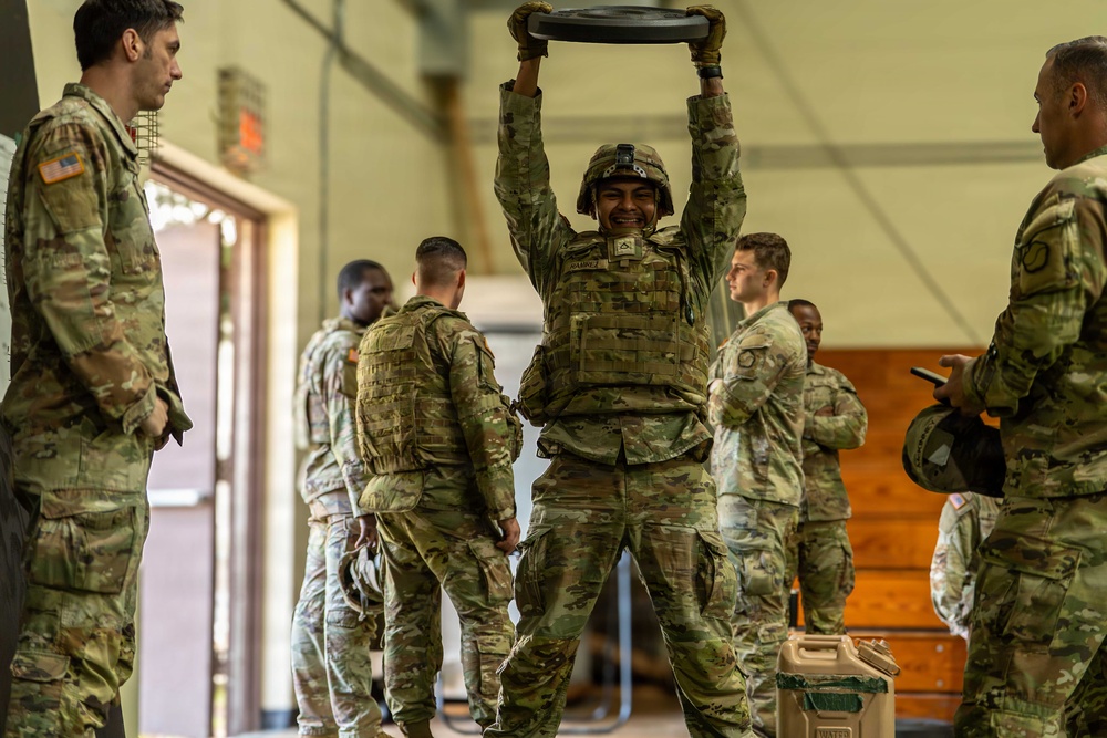 U. S. Army Materiel Support Command – Korea E3B Academy participants tackle a rigorous Expert Physical Fitness Assessment on April 21.