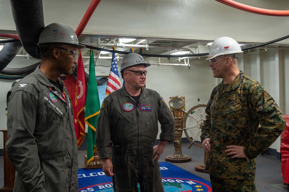 Rear Adm. Carey Cash Visits USS Ronald Reagan (CVN 76)