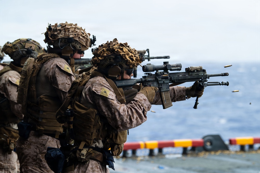 11th MEU Marines Conduct Marksmanship Training Aboard USS Boxer