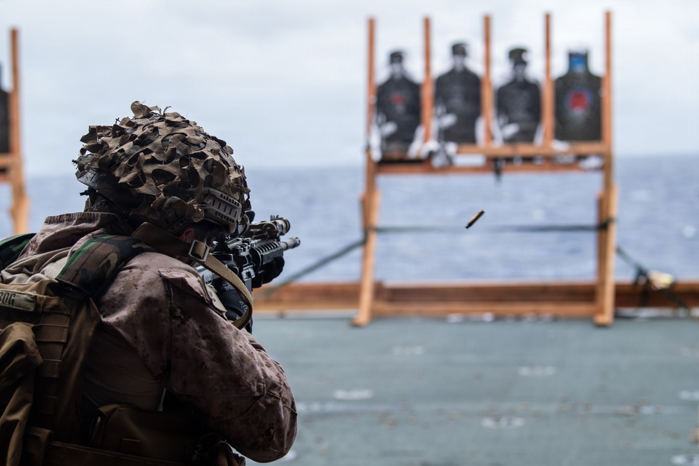 11th MEU Marines Conduct Marksmanship Training Aboard USS Boxer