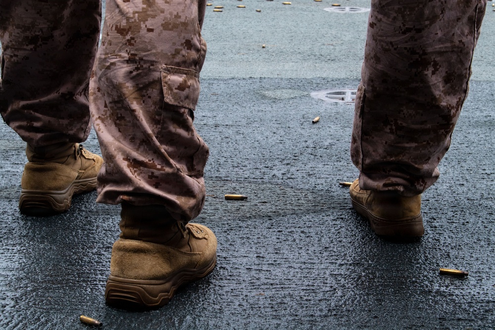 11th MEU Marines Conduct Marksmanship Training Aboard USS Boxer