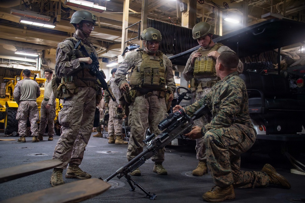 U.S. Marines Conduct Weapons Familiarization, Aircraft Maintenance Aboard USS Boxer