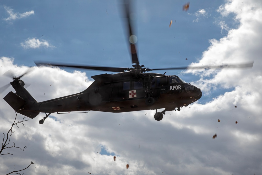 KFOR units synchronize efforts during medevac hoist training