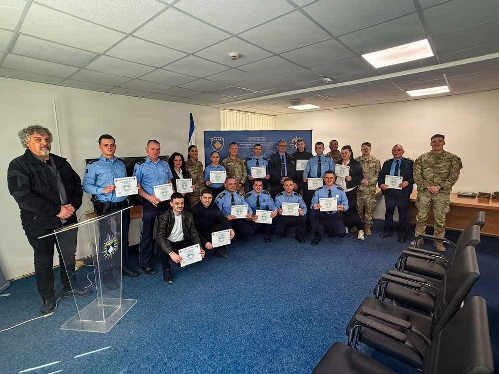 Kosovo Police officers receive certificates from KFOR Emergency Medic class
