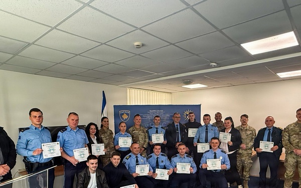 Kosovo Police officers receive certificates from KFOR Emergency Medic class