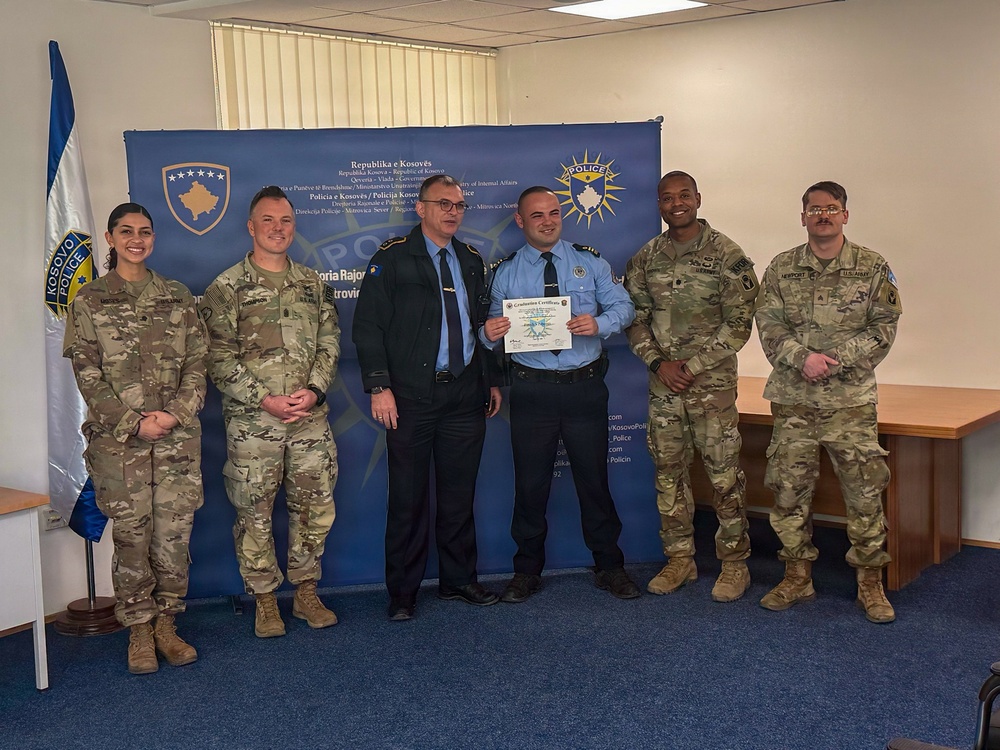Kosovo Police officers receive certificates from KFOR Emergency Medic class
