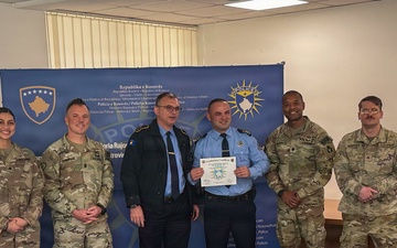 Kosovo Police officers receive certificates from KFOR Emergency Medic class