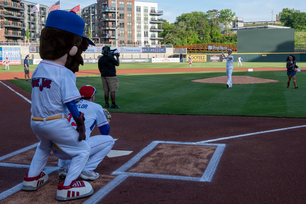 Cmdr. Yates Throws A First Pitch