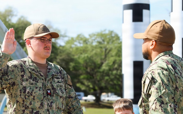 SWFLANT Sailor Reenlists at Missile Display