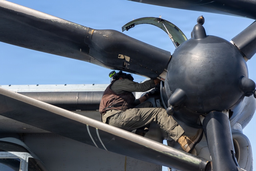 22nd MEU (SOC) | U.S. Marines Conduct Maintenance on a MV-22 Osprey