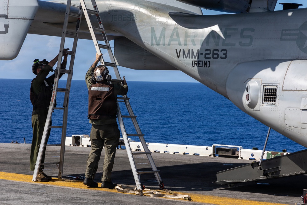 22nd MEU (SOC) | U.S. Marines Conduct Maintenance on a MV-22 Osprey