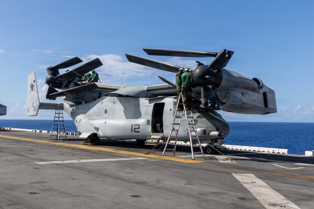 22nd MEU (SOC) | U.S. Marines Conduct Maintenance on a MV-22 Osprey