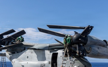 22nd MEU (SOC) | U.S. Marines Conduct Maintenance on a MV-22 Osprey