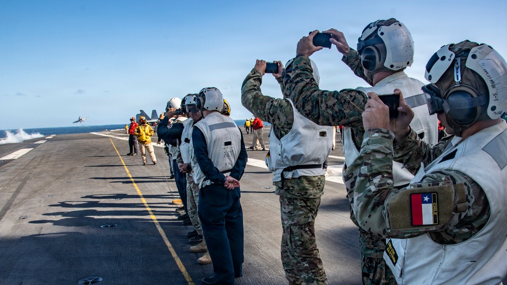 Chilean Embarked Naval Officers Observe Nimitz Flight Operations
