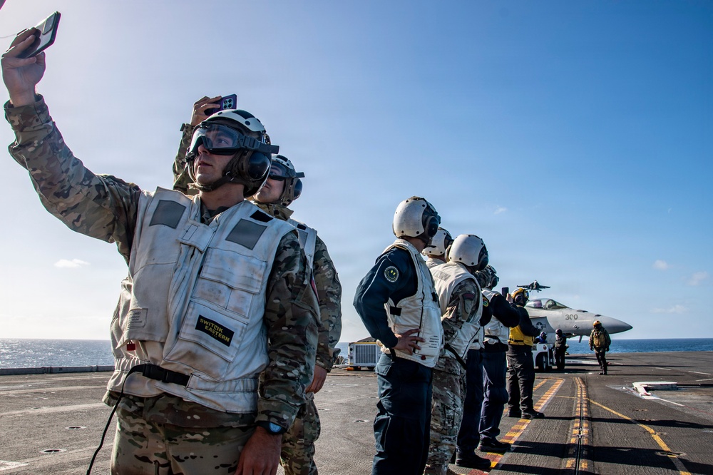 Chilean Embarked Naval Officers Observe Nimitz Flight Operations