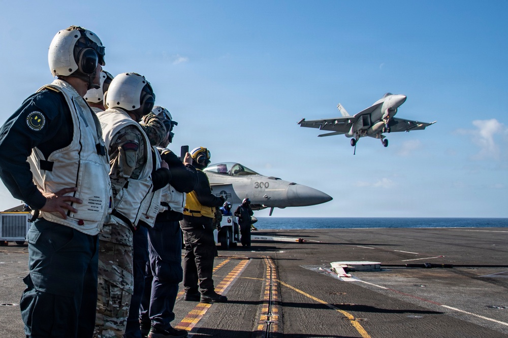 Chilean Embarked Naval Officers Observe Nimitz Flight Operations