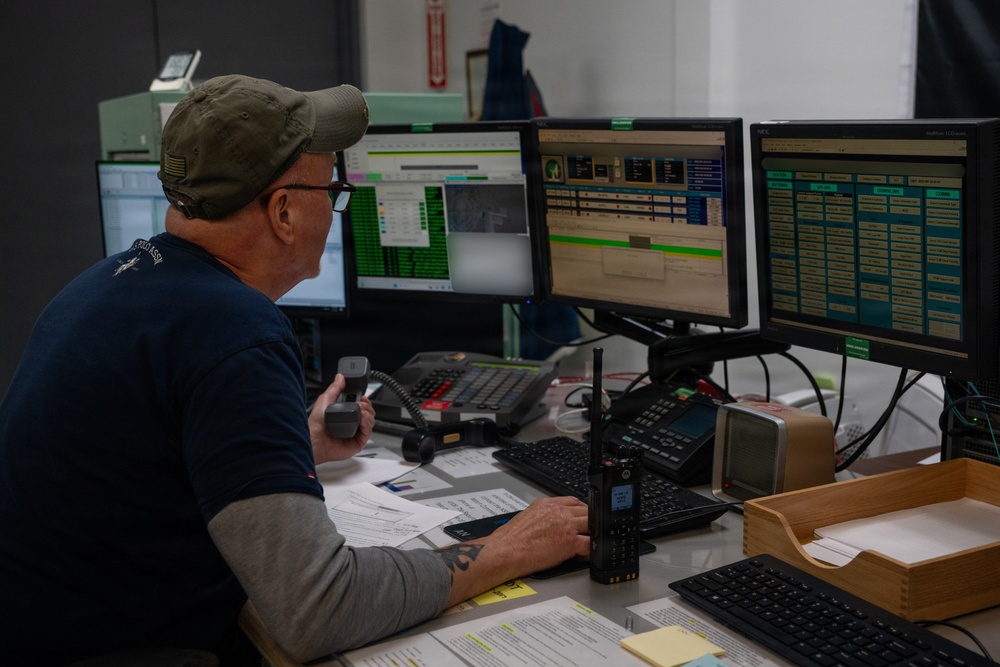 A contractor at Detachment 3, 22nd Space Operations Squadron (DET 3, 22 SOPS), Naval Support Facility Diego Garcia, supports the Kennedy Launch Center with final checks as the Artemis II rocket prepares for launch on April 02, 2026.